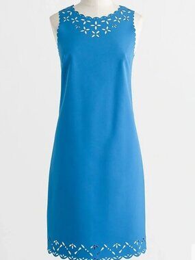 J Crew Laser-cut floral dress Size 0 Petite Blue